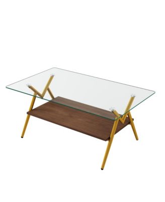 Streamdale Modern Glass Coffee Table with Golden Metal Legs