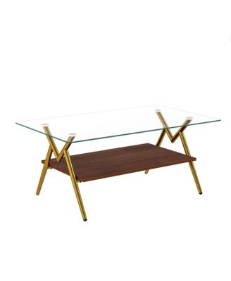 Streamdale Modern Glass Coffee Table with Golden Metal Legs