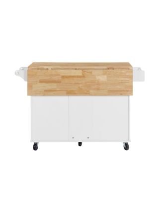 Versatile Kitchen Island Drop Leaf, Rolling Cart, Storage, White