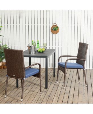 Stackable Outdoor Rattan Dining Chairs with Cushions (Set of 2)