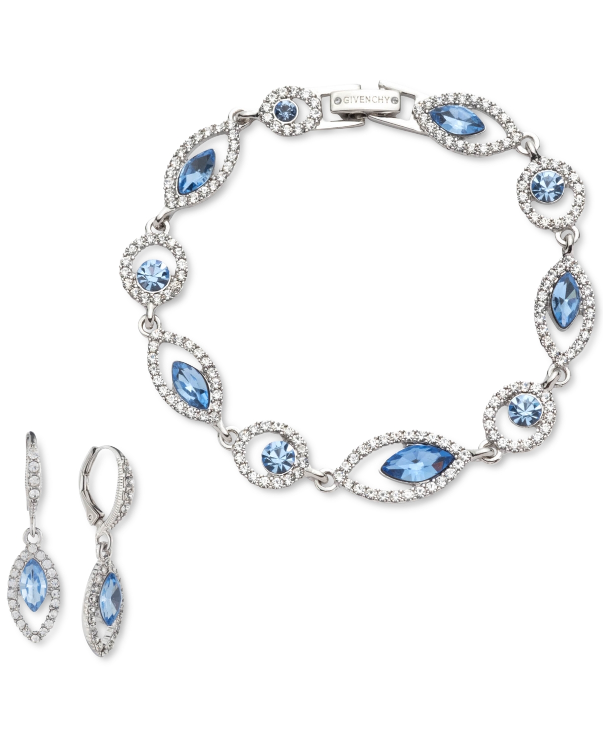 Givenchy Mixed-cut Crystal Flex Bracelet & Drop Earrings Set In Grotto Blu