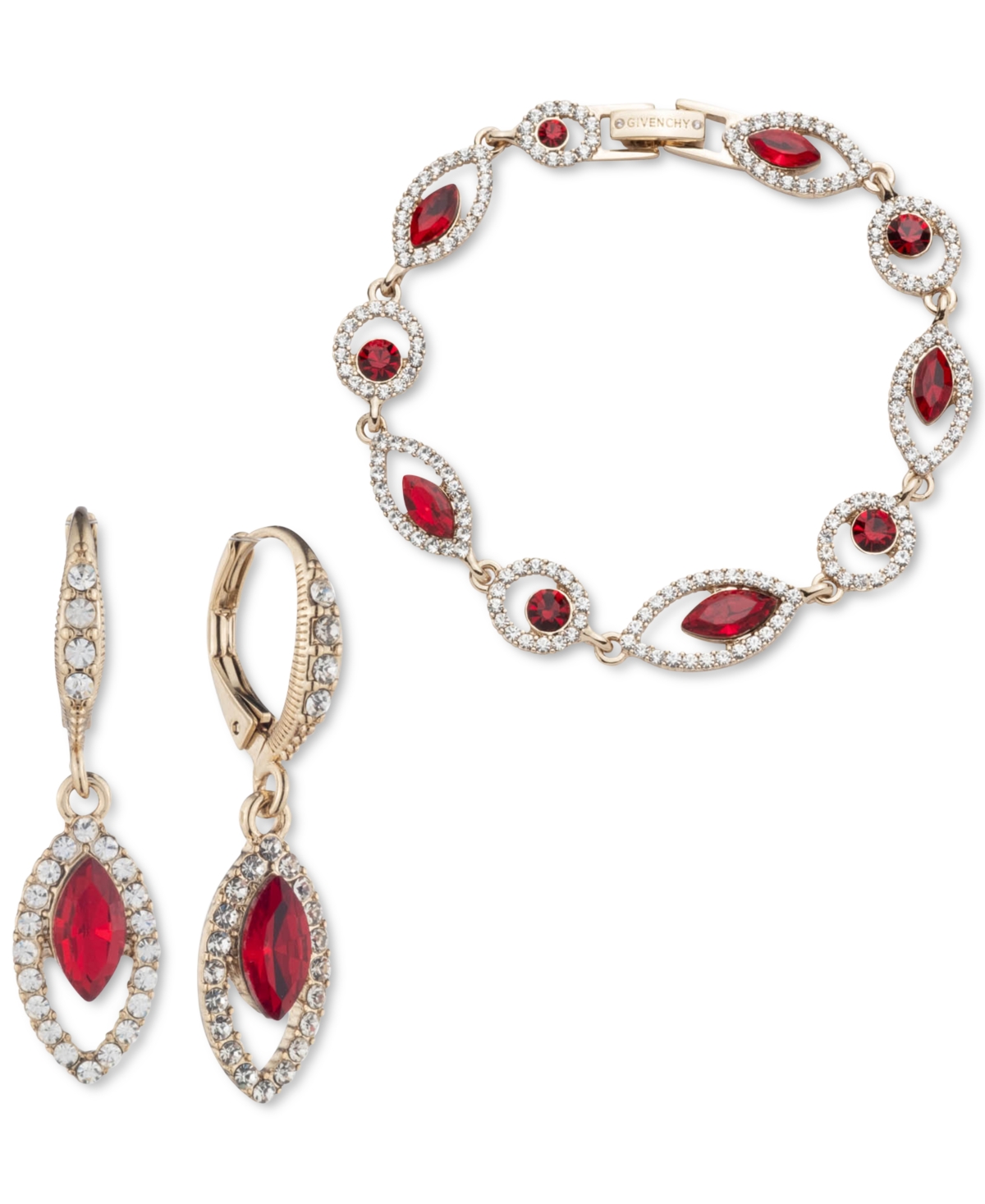 Givenchy Mixed-cut Crystal Flex Bracelet & Drop Earrings Set In Red Cherry