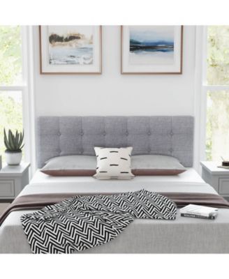 Linen Upholstered Headboard with Solid Rubber Wood Legs-Gray