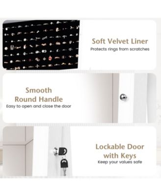 Standing Lockable Jewelry Storage Organizer with Full-Length Mirror-White