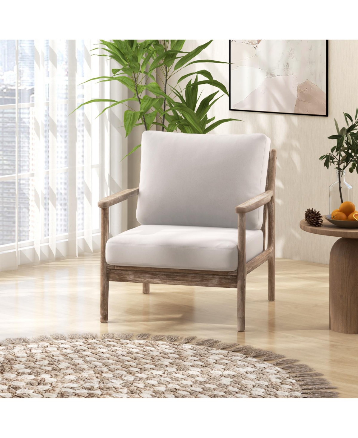 Skonyon Modern Accent Chair with Solid Rubber Wood Armrests