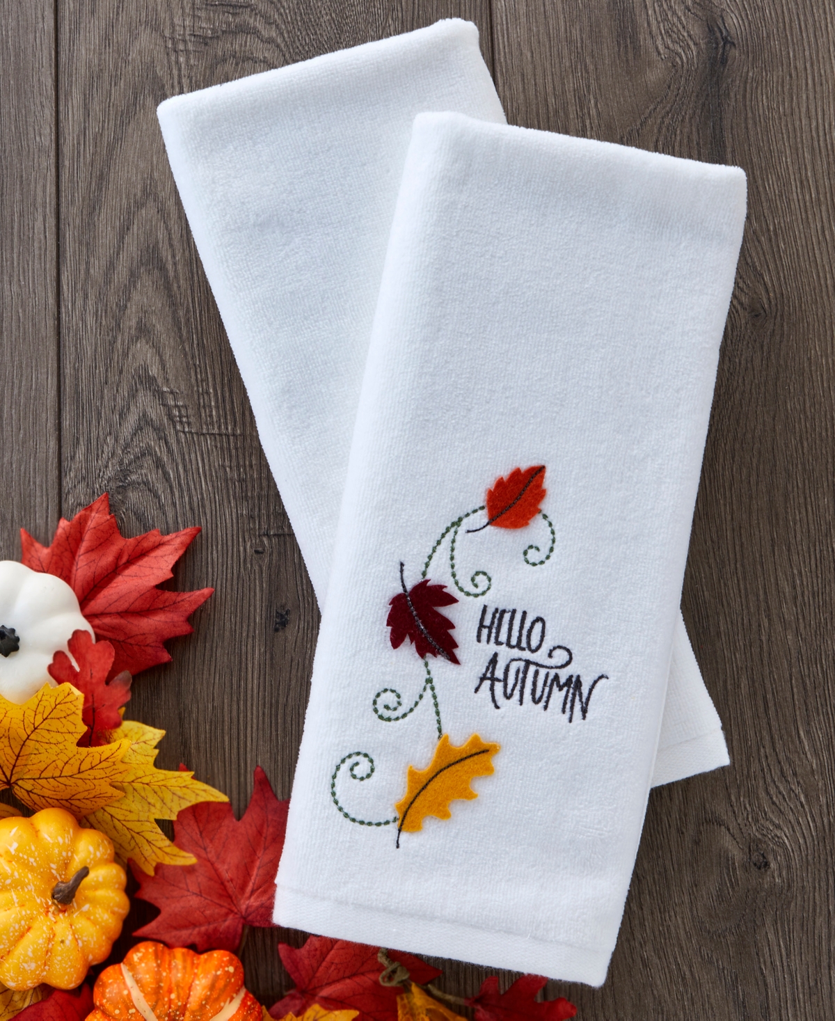 Skl Home Hello Autumn Cotton 2 Piece Hand Towel, 16" X 25" In Optic White
