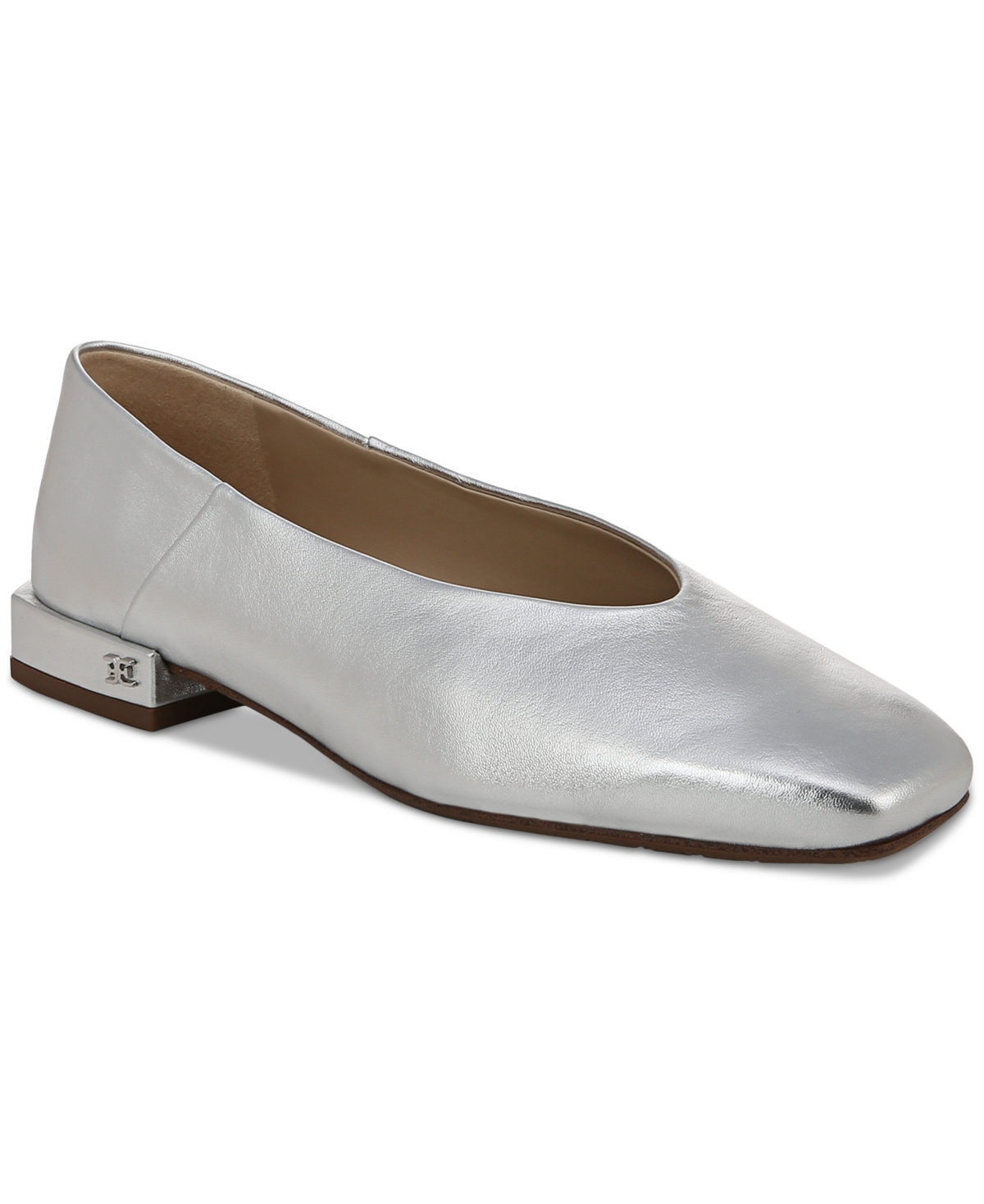 Sam Edelman Kasey Square Toe Ballet Flat Soft Silver Leather In Soft Silver Leather