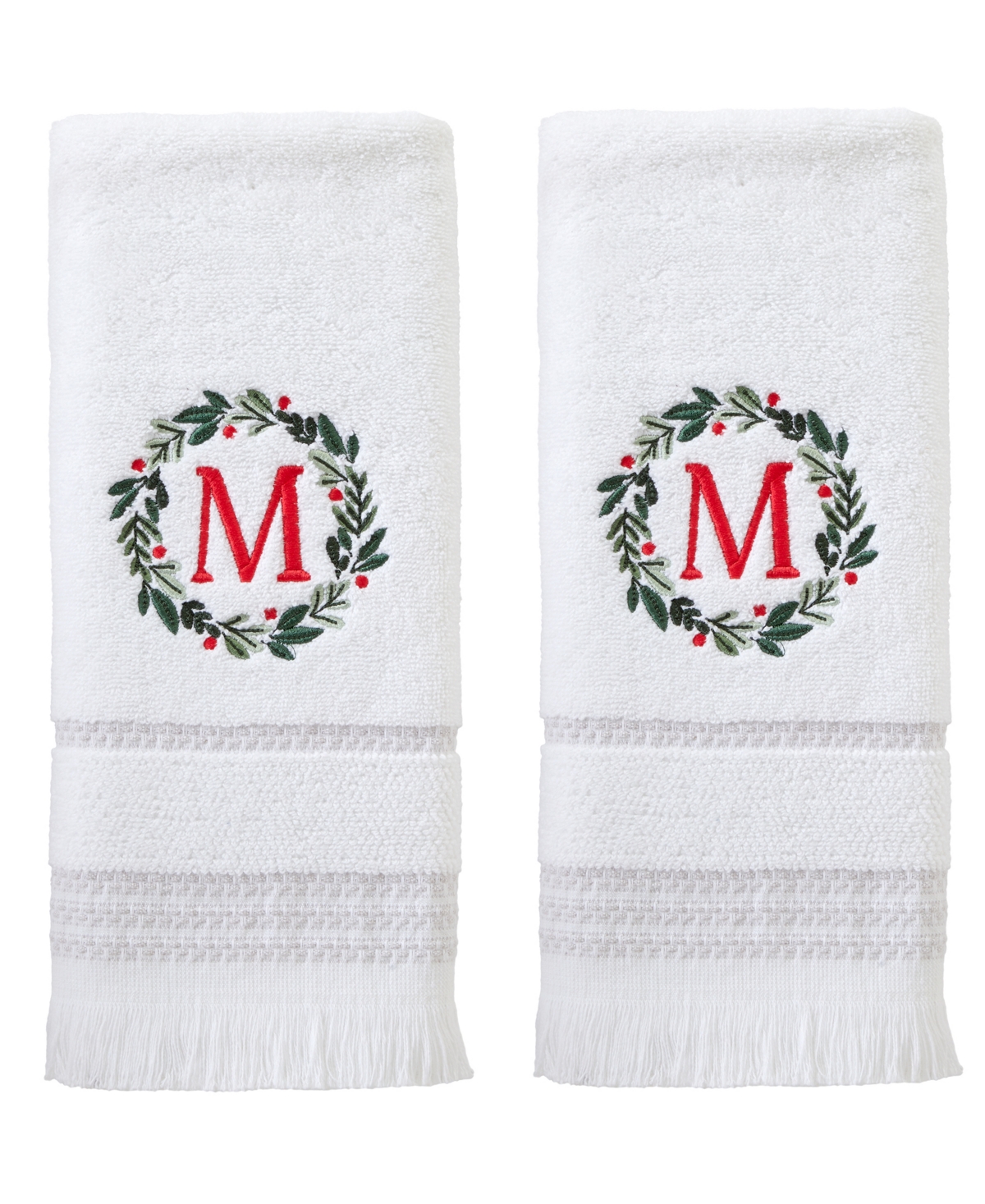Skl Home Wreath Monogram Cotton Hand Towel, 16" X 26" In White