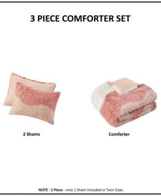 Cassie Ombre Shaggy Faux Fur 3 Piece Comforter Set, King/California King