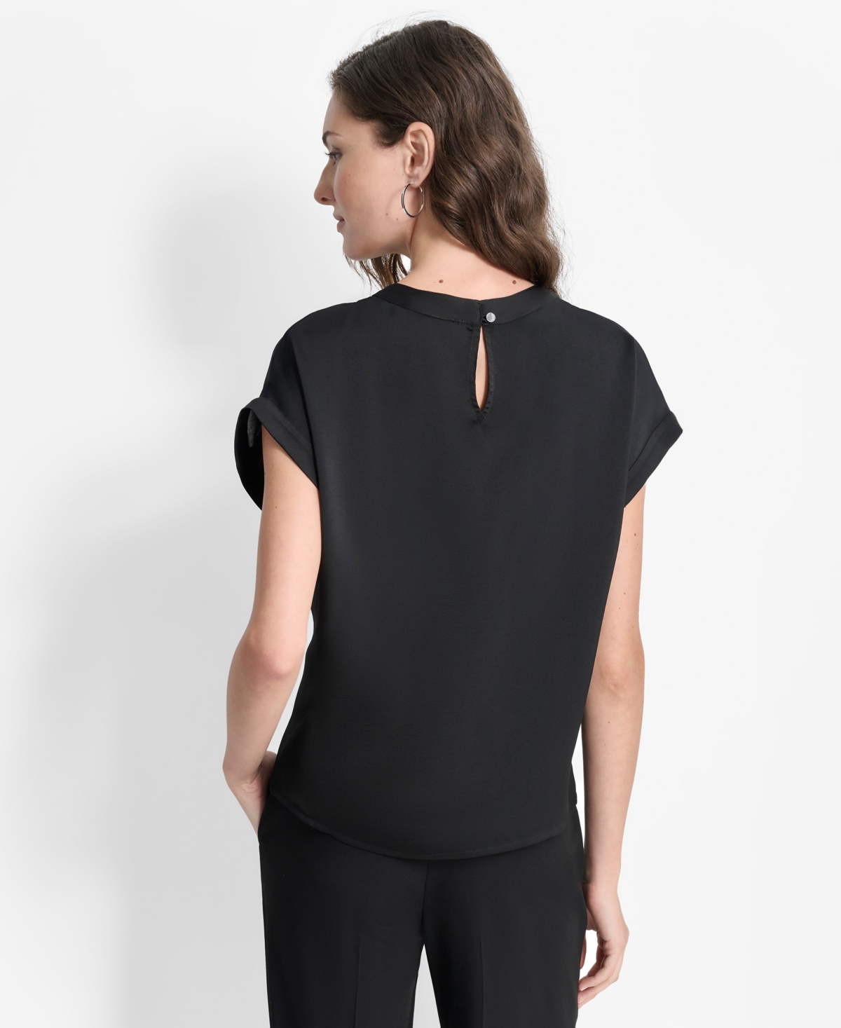 Dkny Women's Mixed-Media Extended-Shoulder Blouse