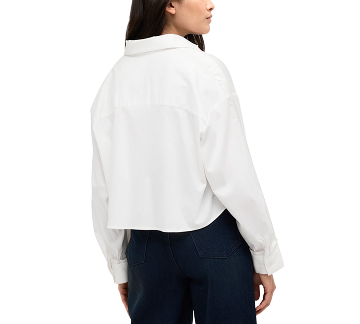 Shop Kenneth Cole Women's Satin Striped Cropped Boyfriend Shirt In Pure White