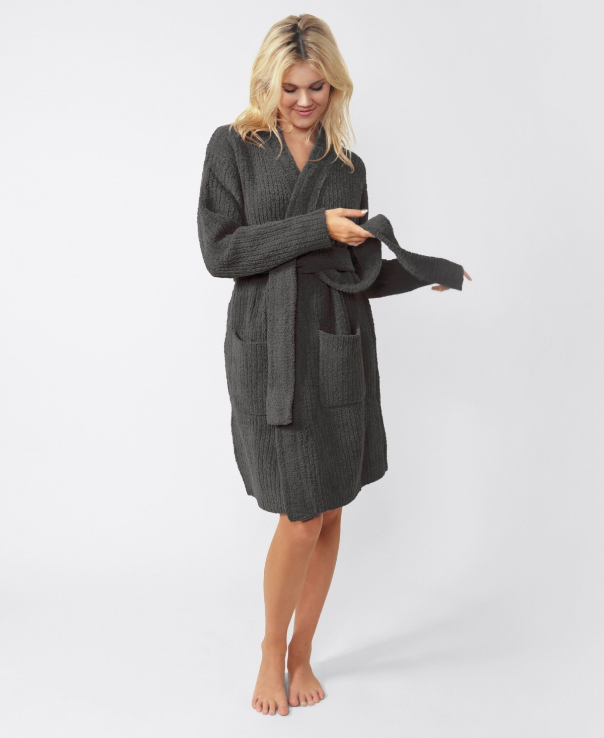 Sunday Citizen Snug Ribbed Cardigan Robe In Granite
