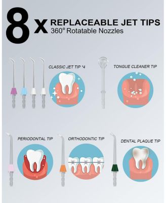 Powerful Cordless 350ML Water Dental Flosser Portable OLED Display Oral Irrigator with 5 Pressure Modes 8 Replaceable Jet Tips and Storage Bag for Home Travel Use