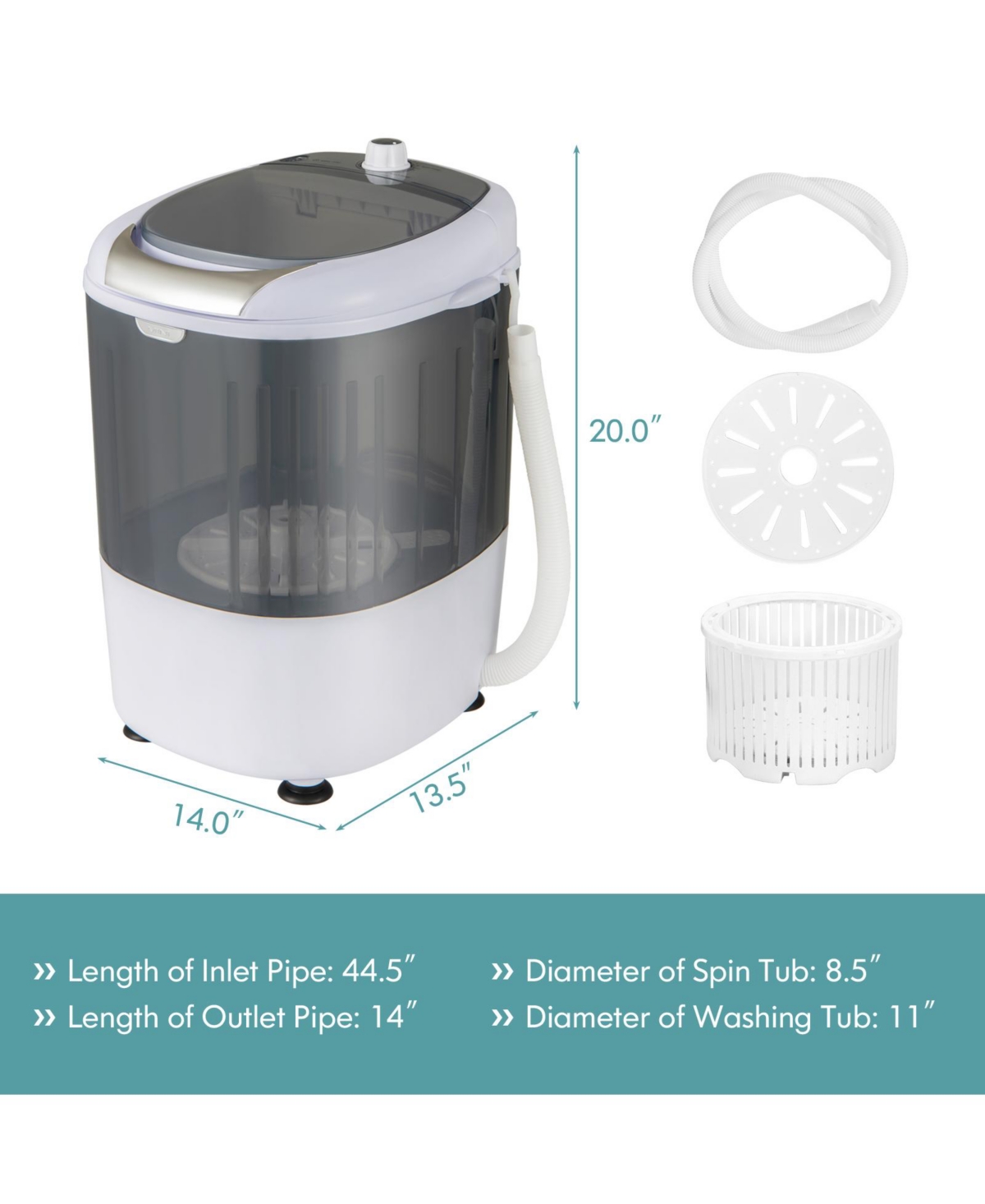 Sugift Portable Mini Washing Machine Semi-Automatic Washer and Spinner Combo with Single Tub-Gray
