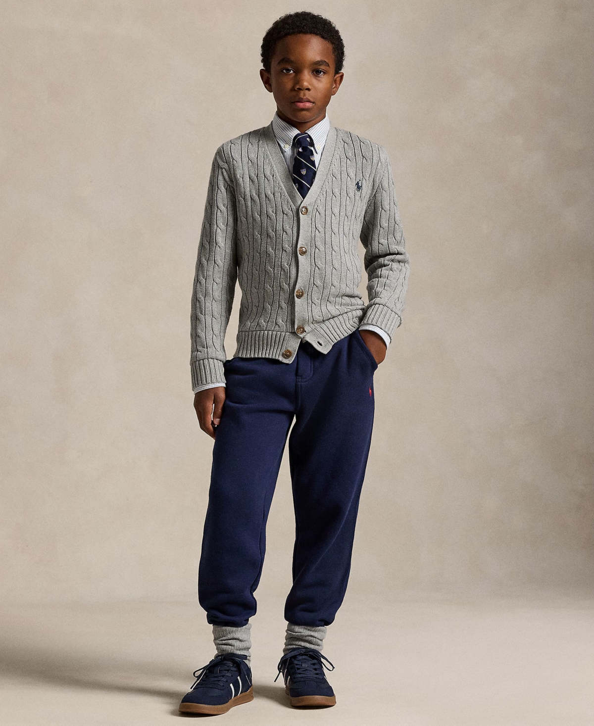 Polo Ralph Lauren Big Boys Cable-Knit Cotton V-Neck Cardigan Sweater