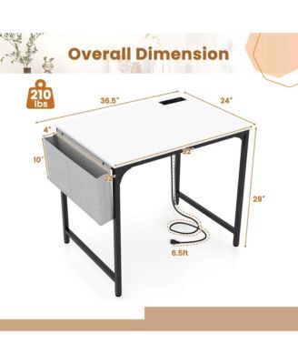 32" Computer Desk Small with Charging Station Storage Bag & Headphone Hook