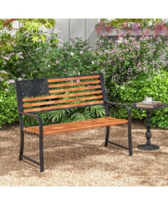 50 Inch Outdoor Garden Bench with Flag Pattern Backrest
