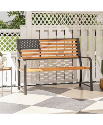 50 Inch Outdoor Garden Bench with Flag Pattern Backrest