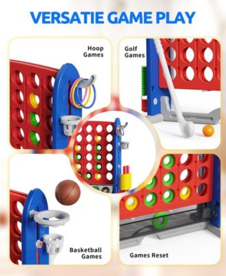 Giant 4-in-A Row Game Set for Kids and Adults with Basketball Hoop and Bag