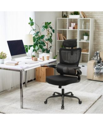 Mesh Office Chair with Adaptive Lumbar Support  Flip-up Armrests  Reclining Backrest-Black