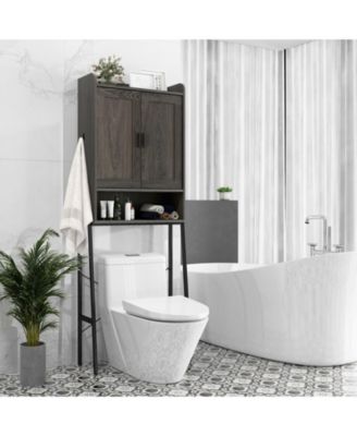 Over the Toilet Storage Cabinet Space Saver Organizer with Double Doors-Gray