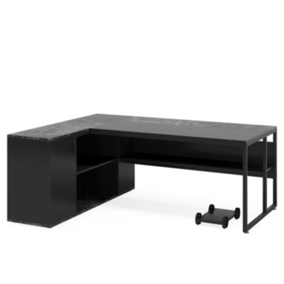 71 inch Executive Desk, L Shaped Desk with Cabinet Storage, Executive Office Desk with Shelves for Home Office