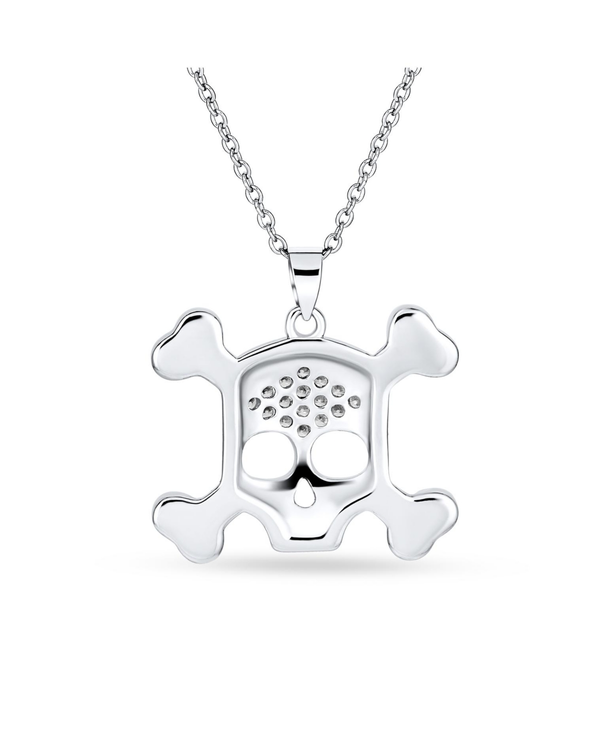 Bling Jewelry Goth Biker Chick Pirate Skull And Crossbones Pave Cubic Zirconia Cz Pendant Necklace For Women For Sterling Silver