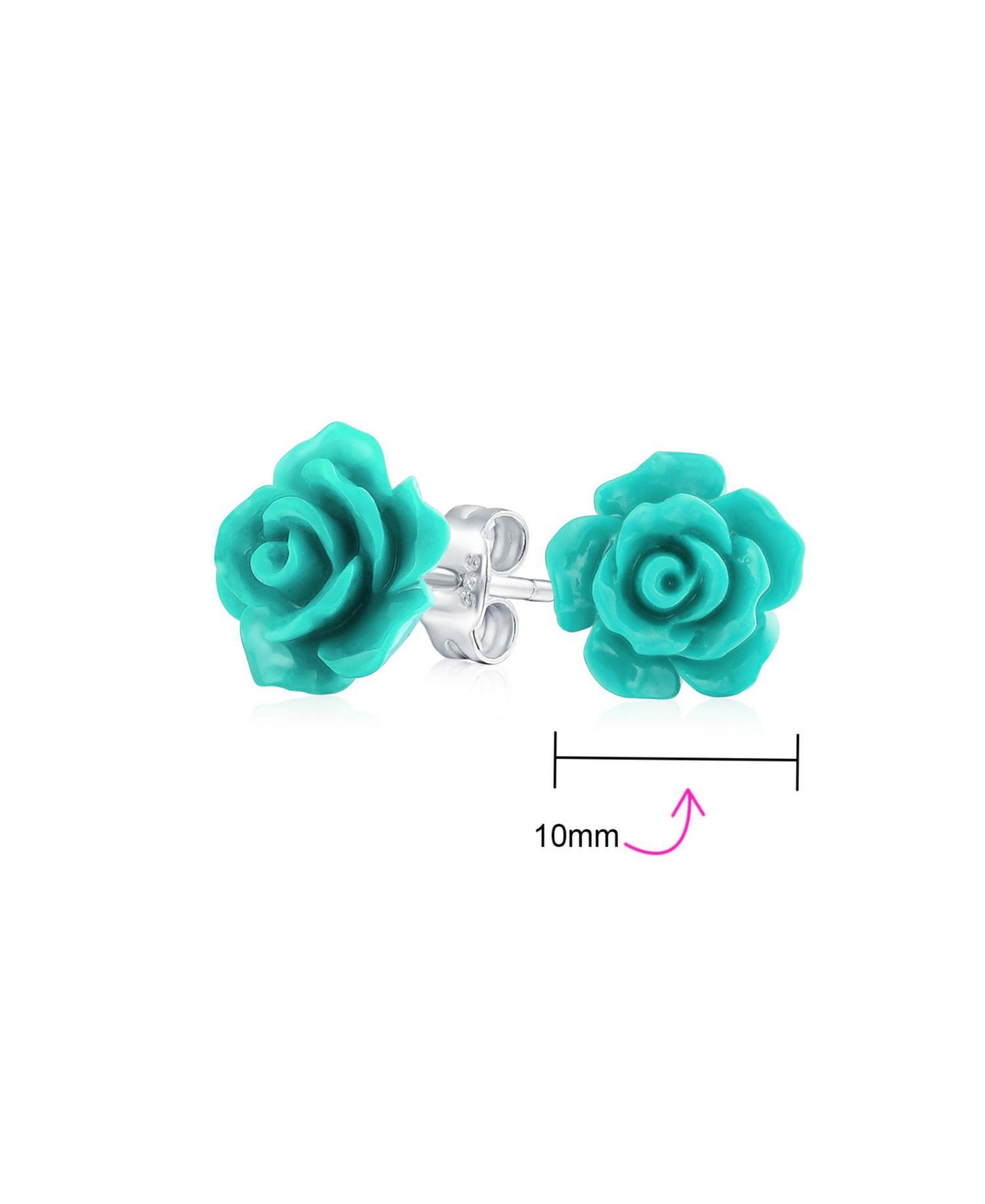 Bling Jewelry Set of 3 Delicate Floral Blooming 3D carved Red Blue Coral Rose Flower Stud Earrings For Women For For Mother Silver Plated