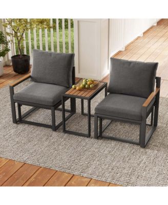 3 PCS Patio Furniture Set with Soft Cushions Aluminum Frame Weatherproof Outdoor