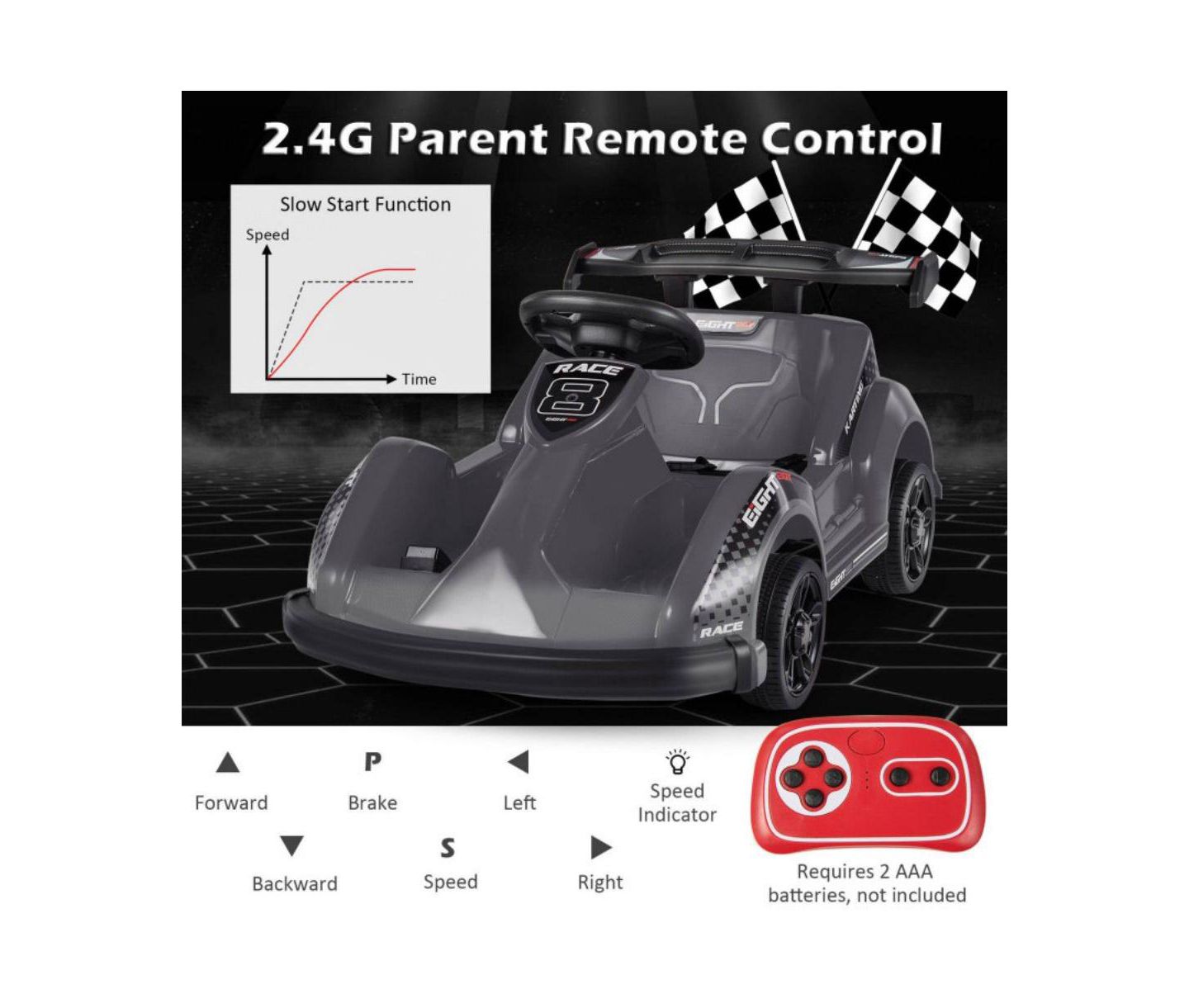 Детская игрушка VEBREDA 6V Kids Ride On Go-Cart with Remote Control, 66 lb Capacity, Ages 3+, цвет: Чёрный — фото 4