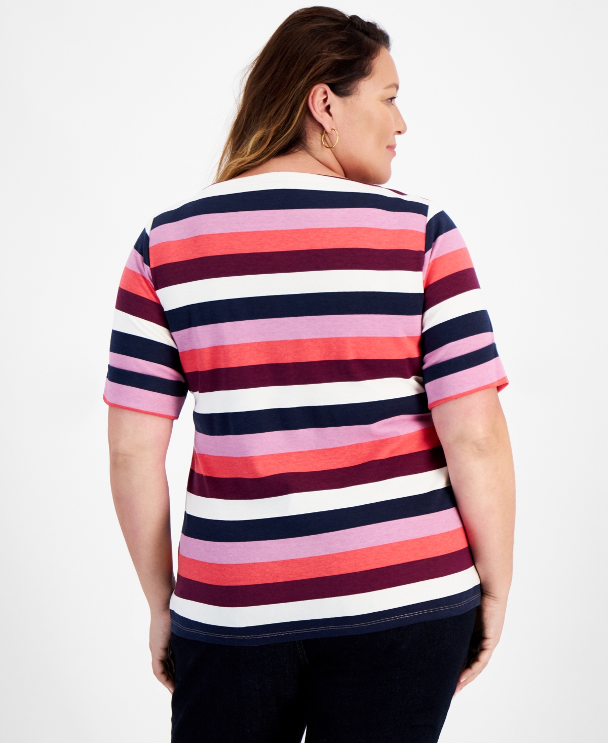 Style & Co Plus Size Printed Boat-Neck Elbow-Sleeve Top, Created for Macy's