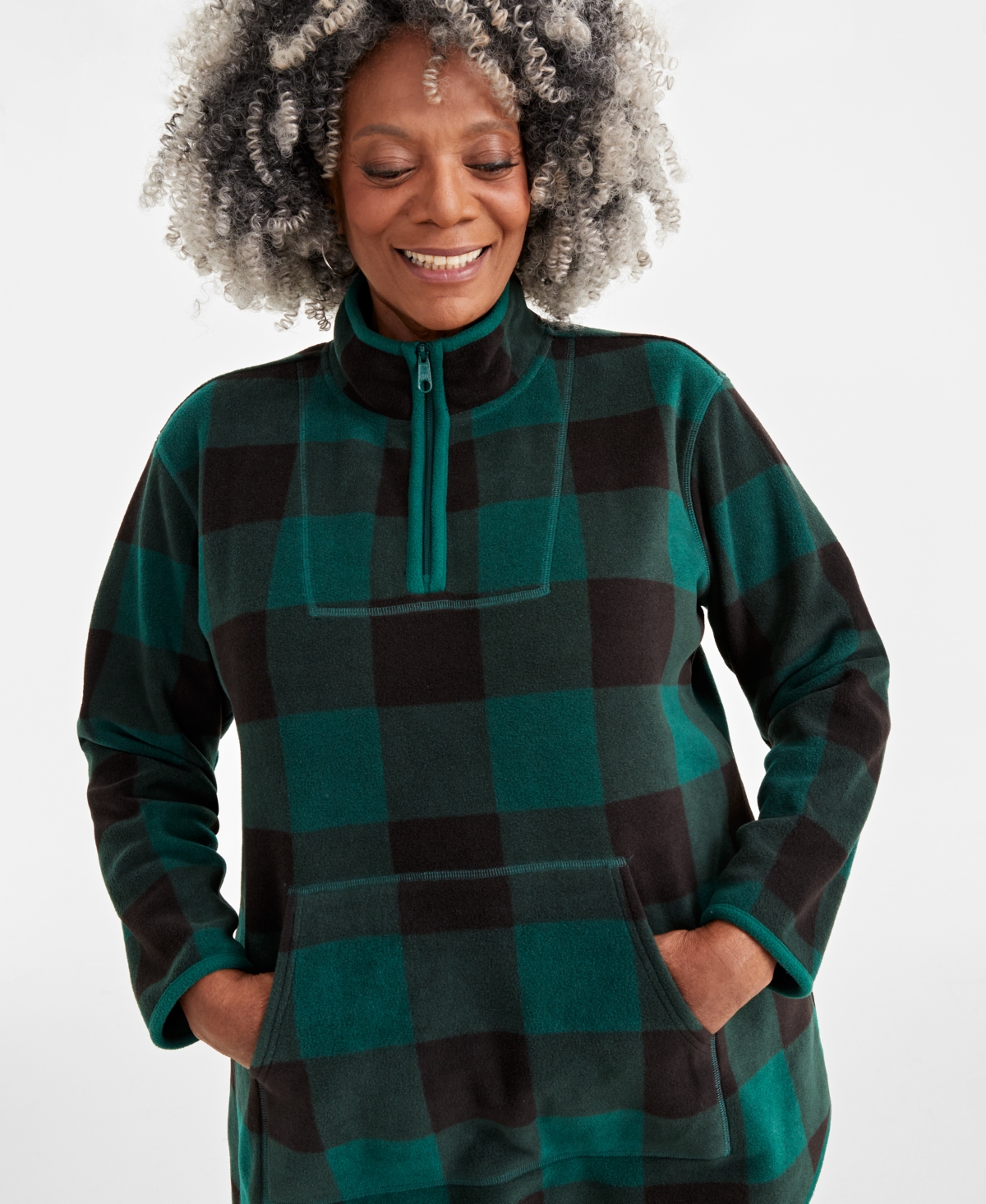 Style & Co Plus Size Check-Print Quarter-Zip Sweatshirt, Created for Macy's