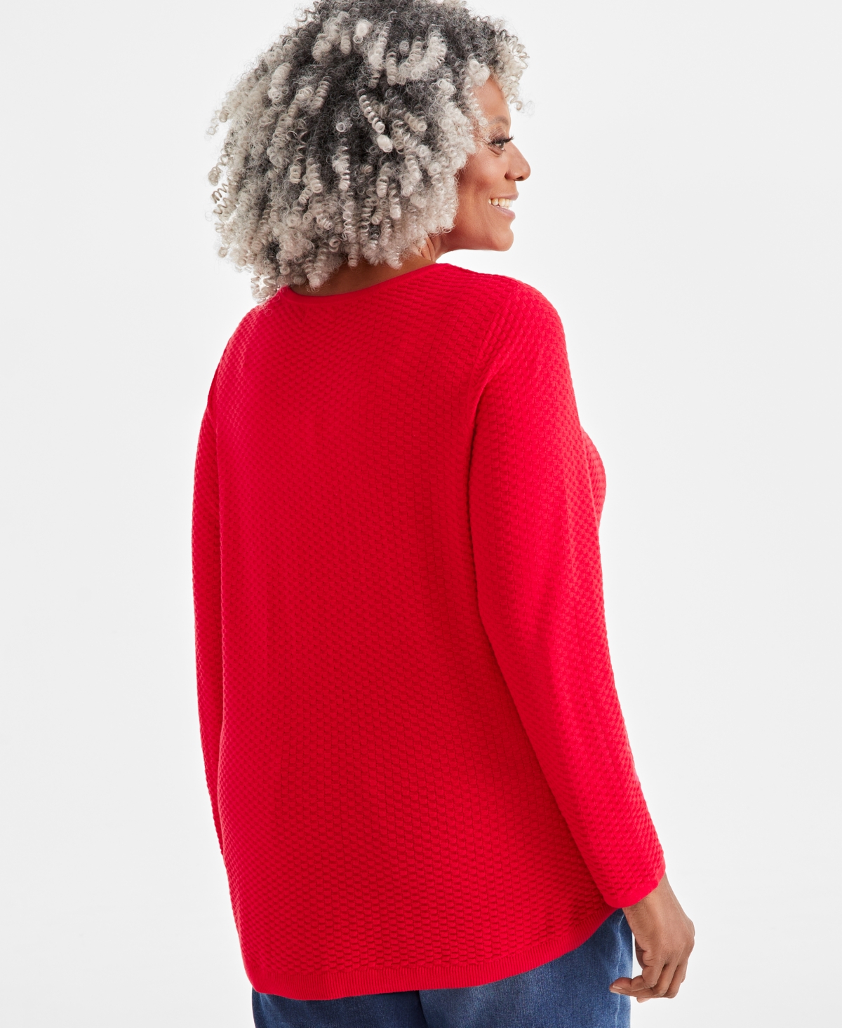 Style & Co Plus Size Scoop-Neck Cotton Curved-Hem Sweater, Created for Macy's