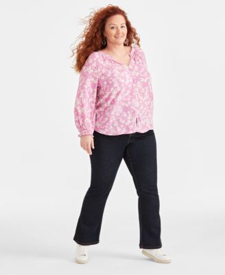Plus Size Printed Shine V-Neck Blouse, Created for Macy's 