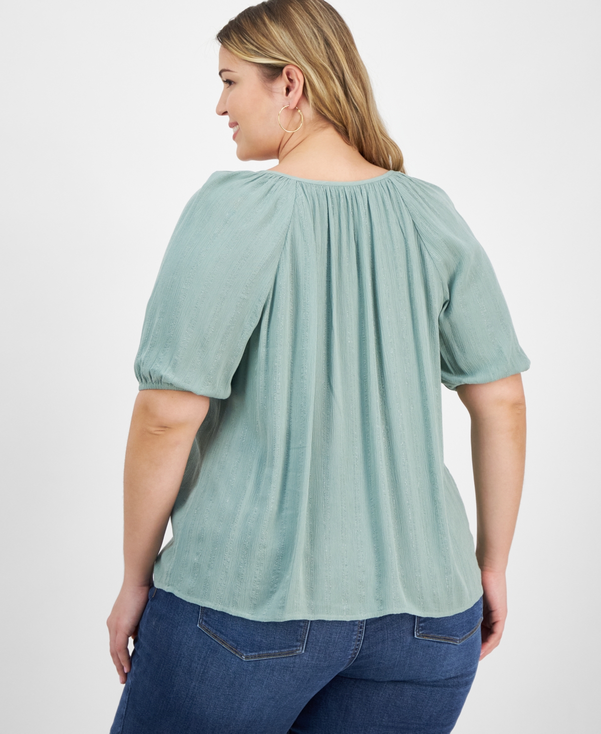 Style & Co Plus Size Metallic-striped Top, Created For Macy's In Fresh Thyme