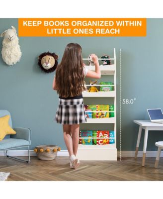 4-Tier Kids Bookshelf Toy Storage Bookcase Rack Wall w/ Anti-toppling Kits Grey