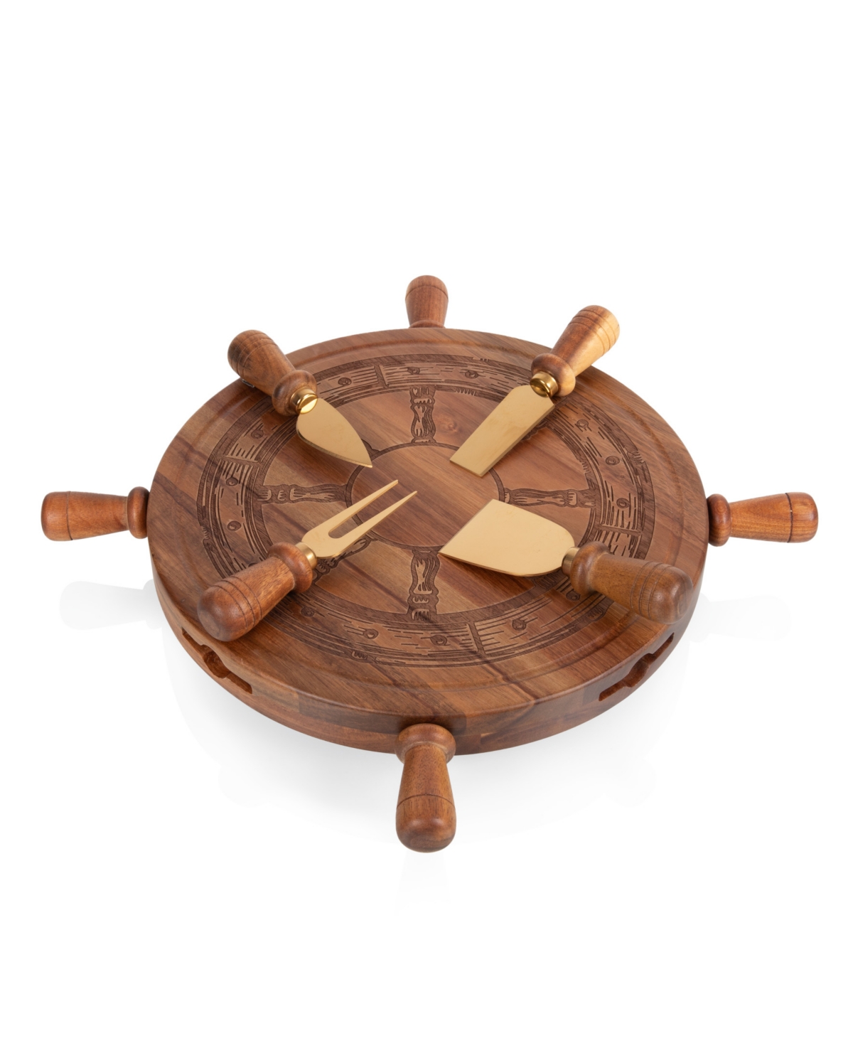 Toscana Helmsman Acacia Lazy Susan Cheese Board In Acacia Wood And Gold