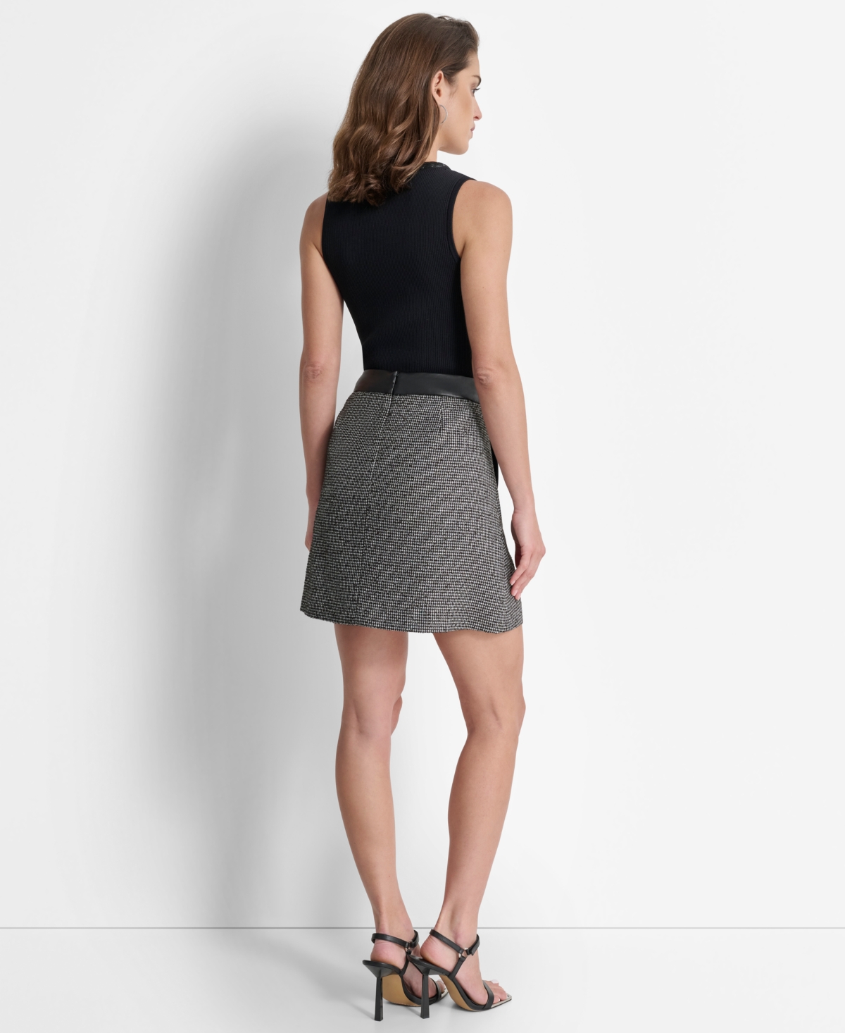 Dkny Women's Faux-Leather-Trim Mini Tweed Skirt -ivy