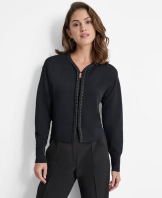 DKNY - Women's Contrast-Trim Long-Sleeve Cardigan