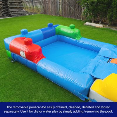 HeroKiddo Block Party Inflatable Water Slide Bounce House Combo with Splash Pool (with Air Blower), Commercial Grade, 100% PVC Vinyl, for Kids and Adults, Basketball Hoop, Outdoor Play, Wet Dry