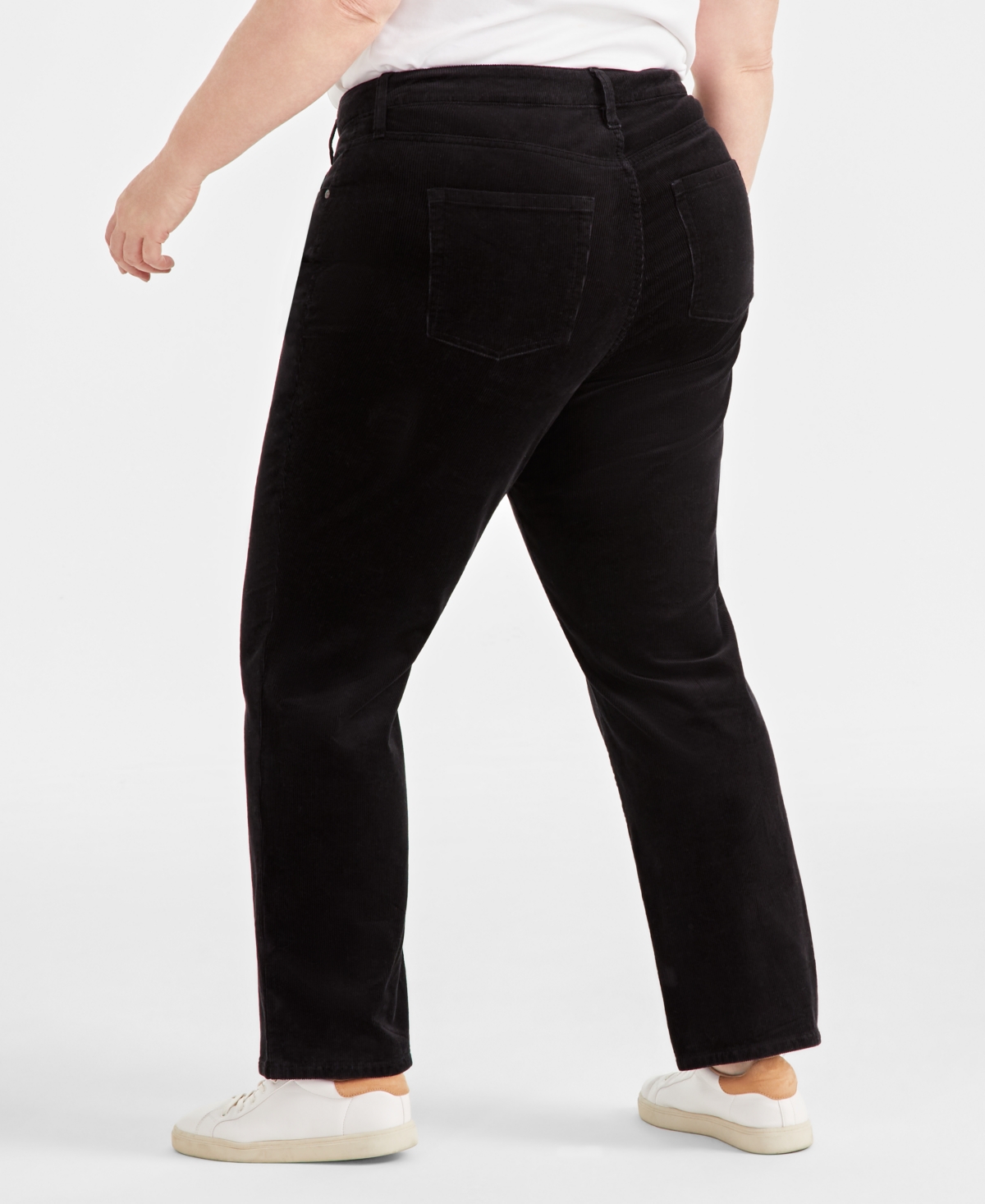Style & Co Plus Size High-rise Straight-leg Corduroy Pants, Created For Macy's In Deep Black