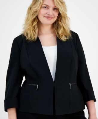 Plus Size 3/4-Sleeve Collarless Blazer 