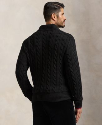 Men's Big & Tall Cable-Knit Cotton Quarter-Zip Sweater