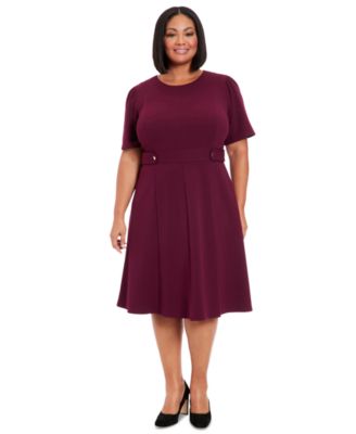 London Times - Plus Size Fit & Flare Scuba Crepe Midi Dress