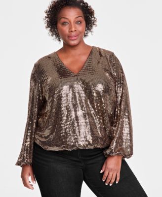 I.N.C. International Concepts - Sequined Shimmering Surplice Blouse
