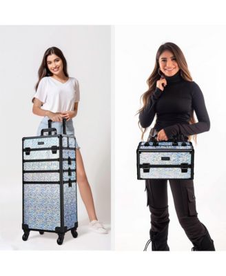 Mermaid Silver 4in1 Rolling Makeup Train Case Cosmetic Organizer Wheel