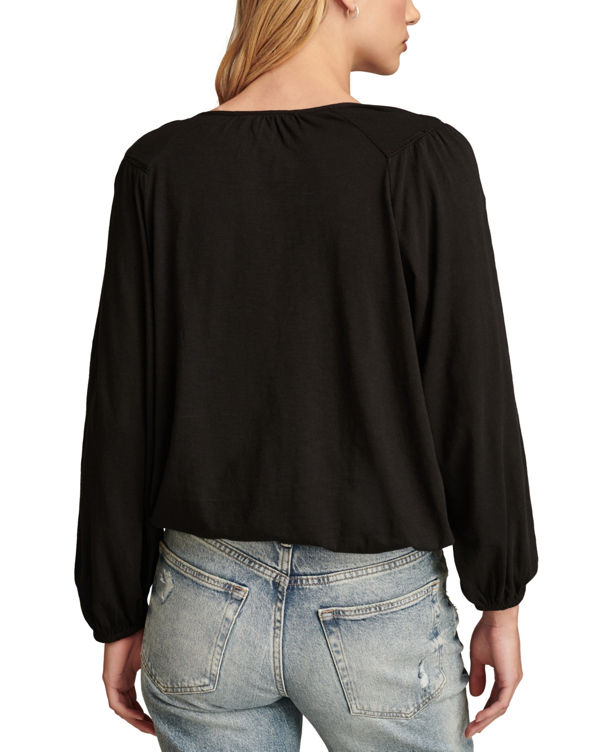Lucky Brand Women's Cotton Embroidered Peasant Top
