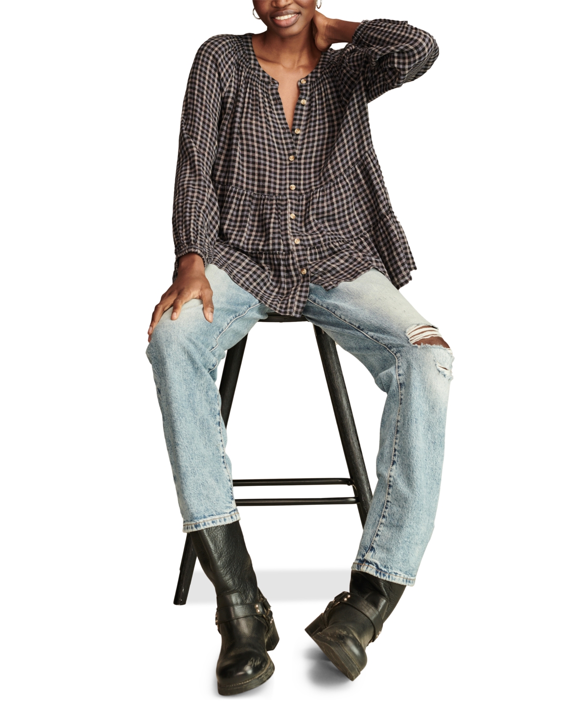 Lucky Brand Women's Tiered Babydoll Shirt