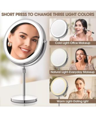 Lighted Makeup Mirror with 10X Magnification, 3 Color Modes & Adjustable Brightness, Double-Sided Vanity Mirror with LED Lights