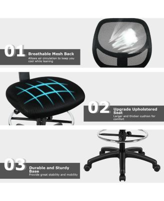 1Pc Adjustable Height Mid-Back Mesh Drafting Chair with Footrest – Ergonomic Swivel Office Chair